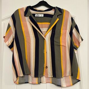 HOLLISTER striped cropped button up.